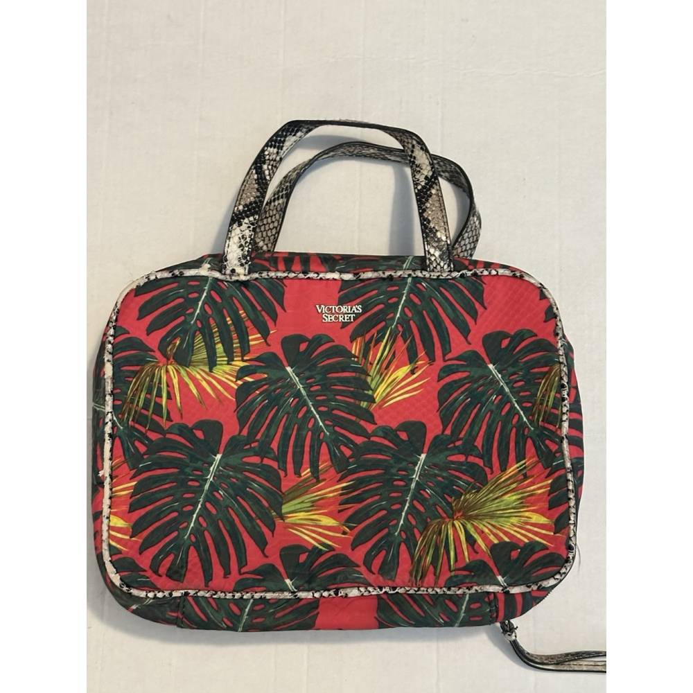 VICTORIA'S SECRET PINK GREEN PALM PYTHON COSMETIC MAKEUP TRAVEL CASE BAG
